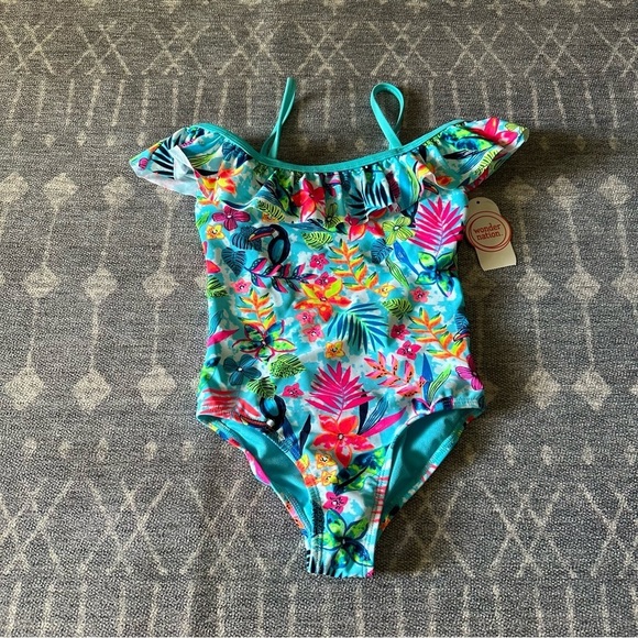 NWT Wonder Nation One Piece Swimsuit Tropical Print XS 4/5 - Picture 1 of 4